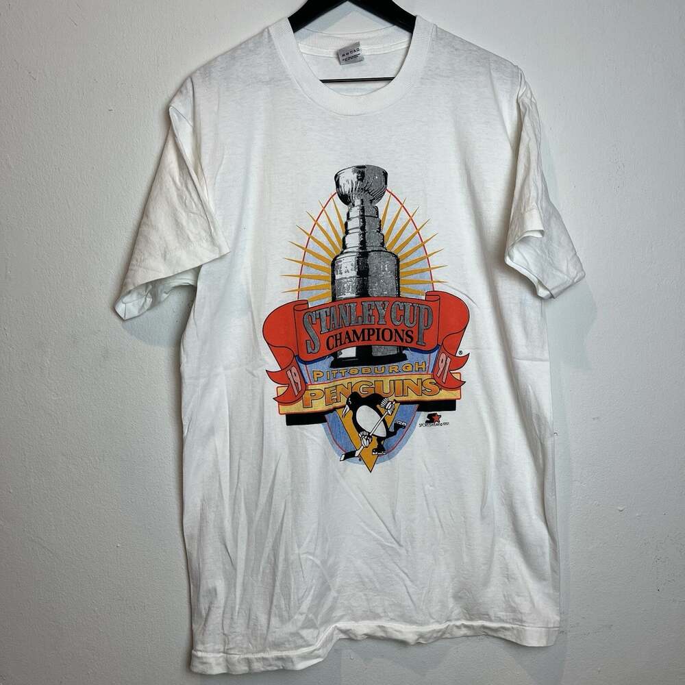 Vintage Vtg 1990s 90s 1991 NHL Stanley Cup Pittsburgh Penguins T-shirt L Large